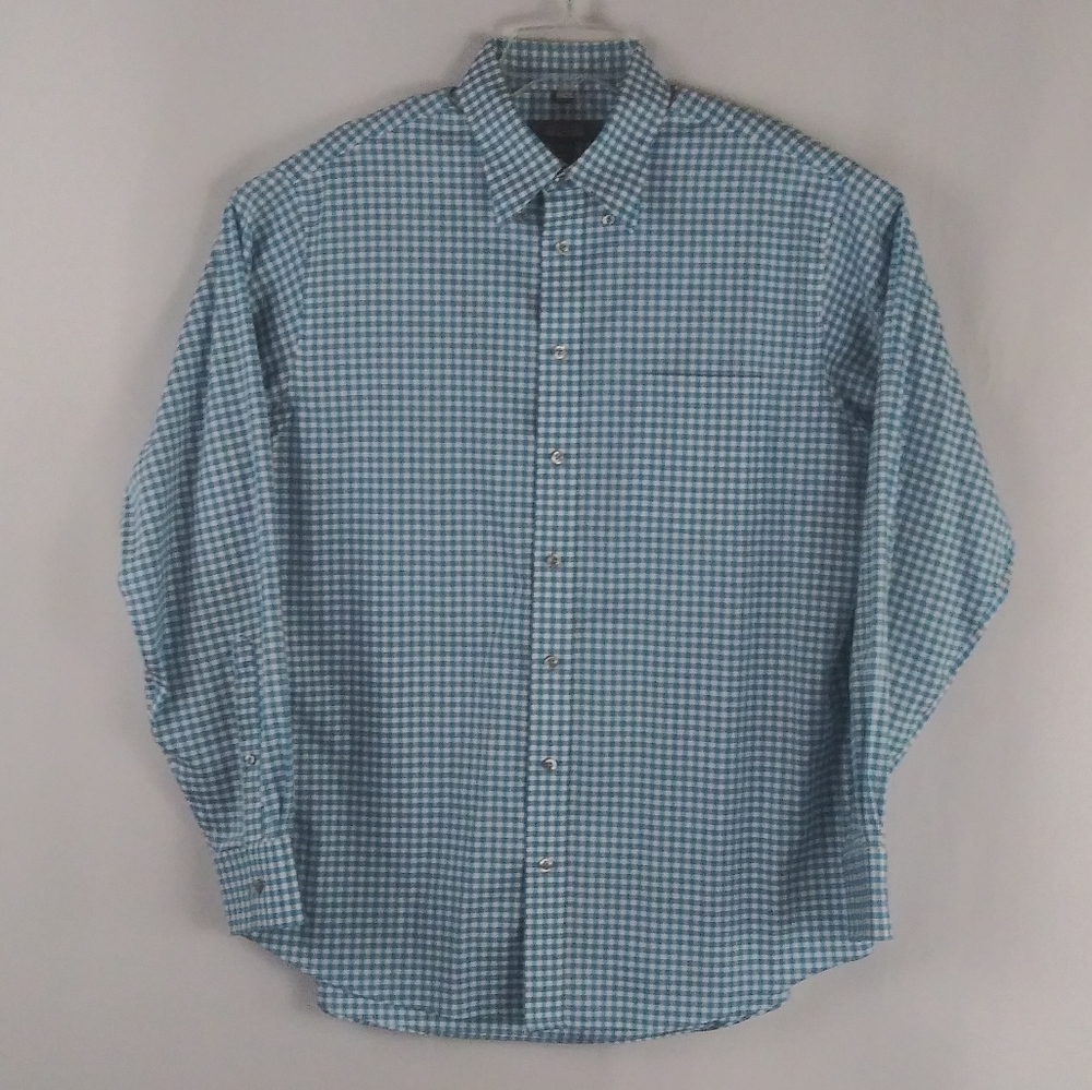 Kenneth Cole blue checker button shirt men size L